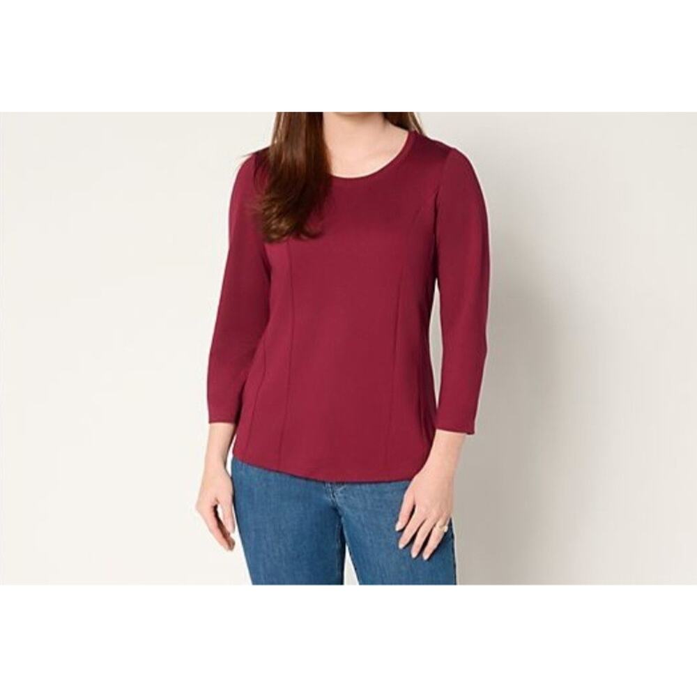 Beautiful Size XL Dark Cherry Silky Ponte Seam Detail Crew Neck Top A702929 NWOT